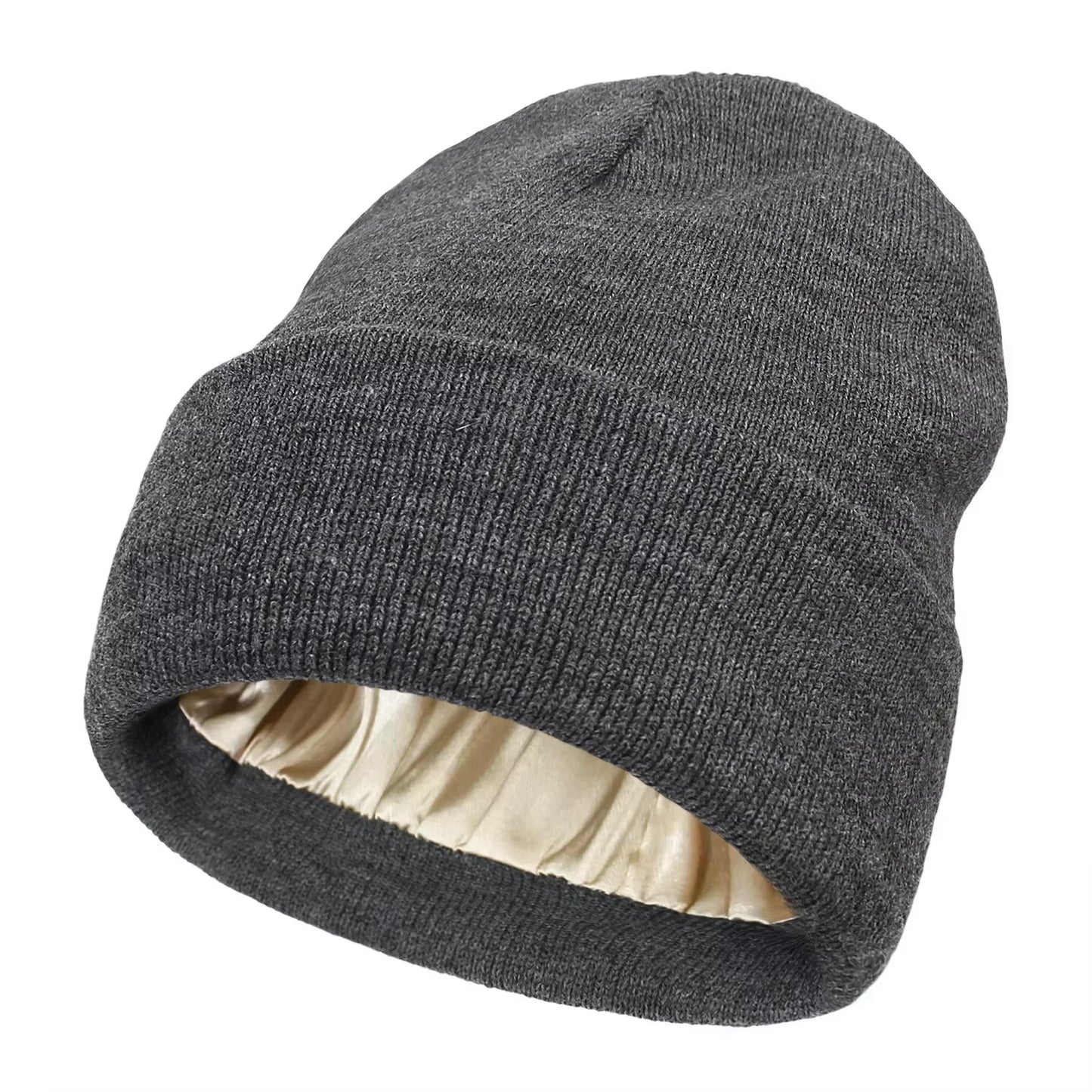 New Unisex Winter Hat Silk Satin Lined Beanies Men and Women Two-Sided Protective Hair Style Warm Knitted Hat Woolen Hat