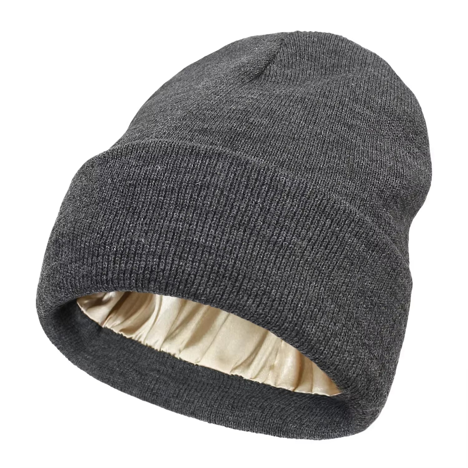 New Unisex Winter Hat Silk Satin Lined Beanies Men and Women Two-Sided Protective Hair Style Warm Knitted Hat Woolen Hat