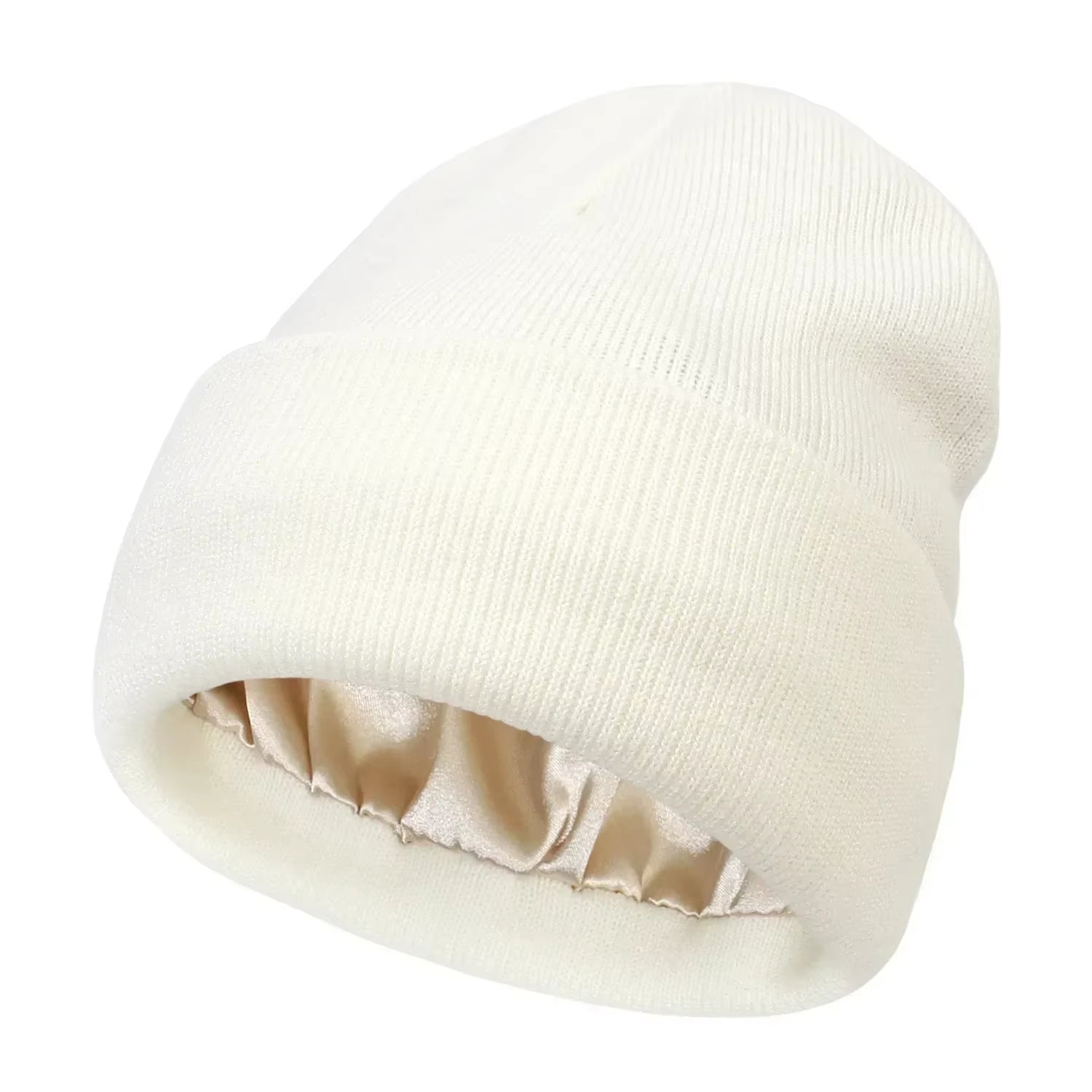 New Unisex Winter Hat Silk Satin Lined Beanies Men and Women Two-Sided Protective Hair Style Warm Knitted Hat Woolen Hat