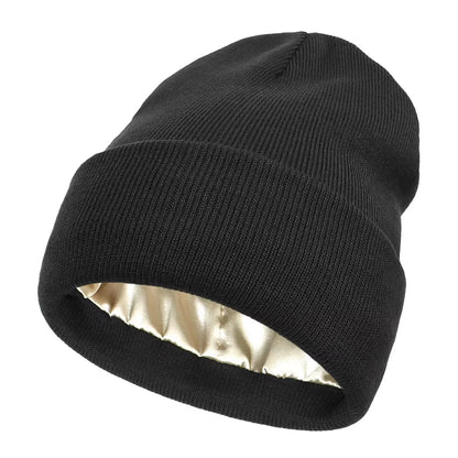 New Unisex Winter Hat Silk Satin Lined Beanies Men and Women Two-Sided Protective Hair Style Warm Knitted Hat Woolen Hat