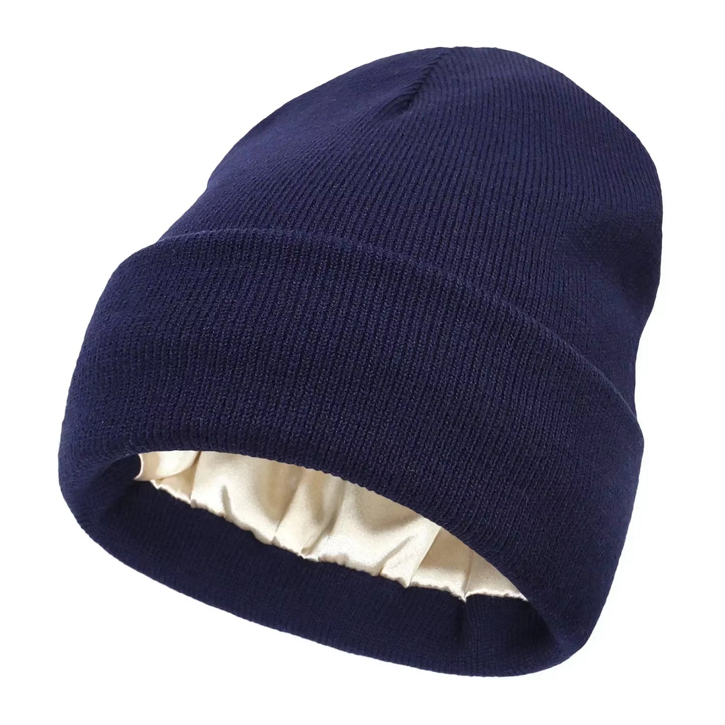 New Unisex Winter Hat Silk Satin Lined Beanies Men and Women Two-Sided Protective Hair Style Warm Knitted Hat Woolen Hat